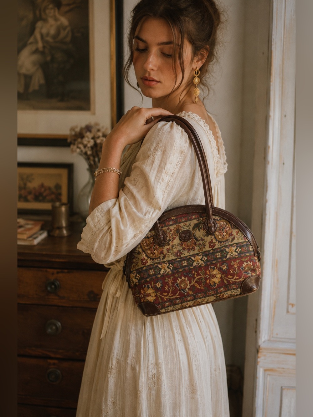 Vintage 90s Liz Claiborne Floral Tapestry Handbag